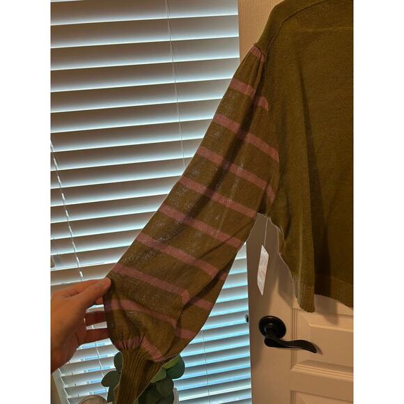 Free People Olive and Pink Striped Long Sleeve Pullover Stretchy Soft Boho - Picture 4 of 8